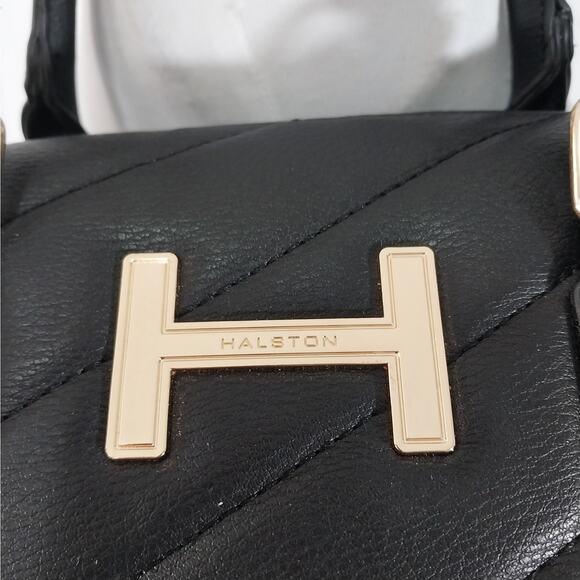 NWOT! HALSTON! BLACK QUILTED VEGAN LEATHER, GOLD HARDWARE SHOULDER BAG, HANDBAG! - Picture 7 of 16